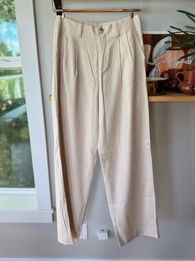 Stradivarius Cream Khaki Linen Blend Tailored Dress Pants Size 6